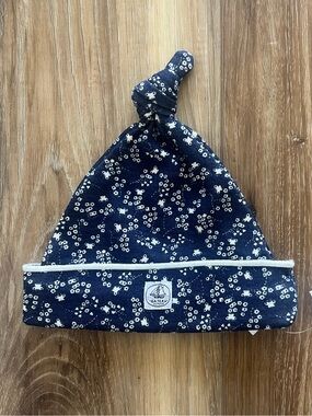 Petit Bateau Navy Floral Knot Baby Hat, NWT, 6 Months